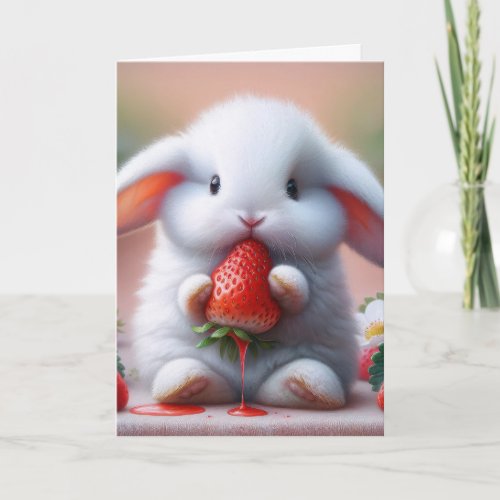 Birthday Bunny With Juicy Strawberry Card