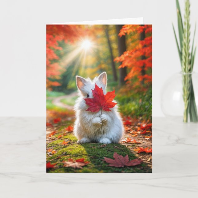 Birthday Bunny With Red Leaf Humor Card (Front)