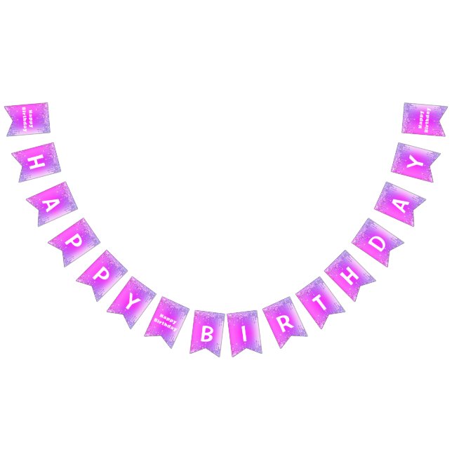 Birthday Bunting Flags Pink Purple Glitter Drips (All)