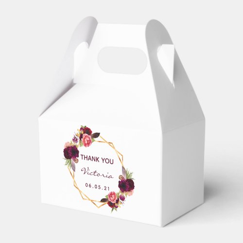 Birthday burgundy florals gold geometric white favor boxes