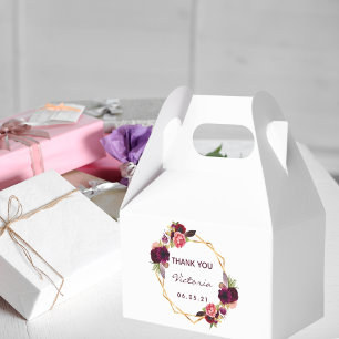 Birthday burgundy florals gold geometric white favor boxes