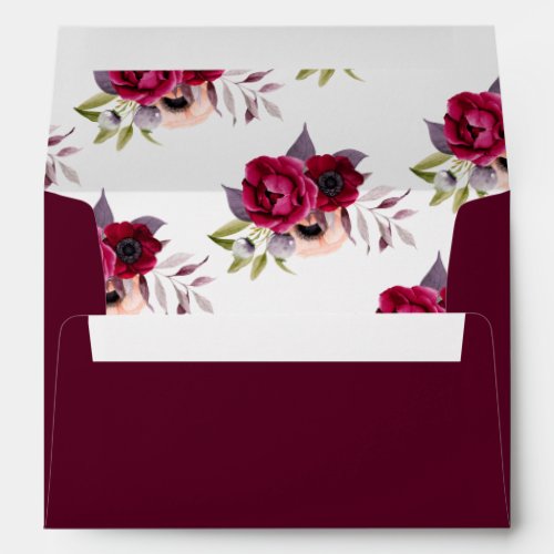 Birthday burgundy florals return address envelope