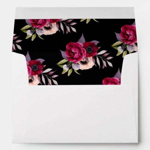 Birthday burgundy flowers florals black white envelope