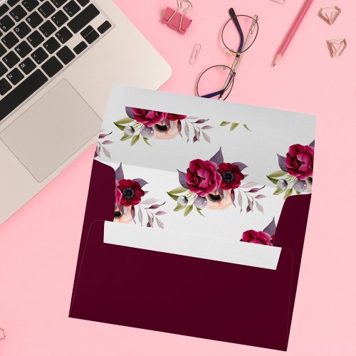 Birthday burgundy flowers florals white envelope