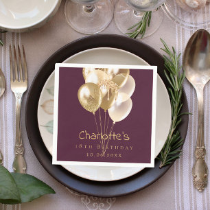 Birthday burgundy gold balloons napkins