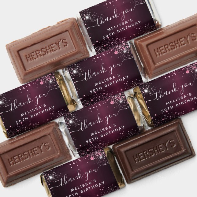 Birthday burgundy pink glitter dust name thank you hershey's miniatures (Assorted)