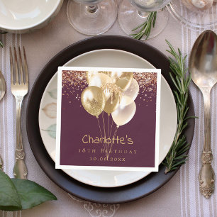 Birthday burgundy rose gold balloons napkins