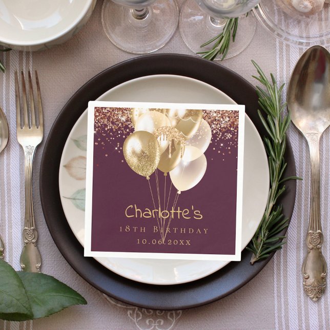 Birthday burgundy rose gold balloons napkins (Creator Uploaded)