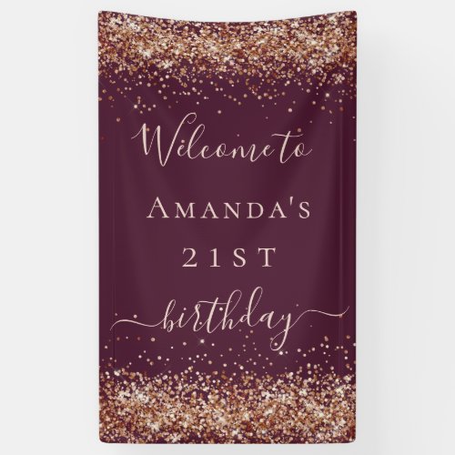 Birthday burgundy rose gold glitter dust welcome  banner