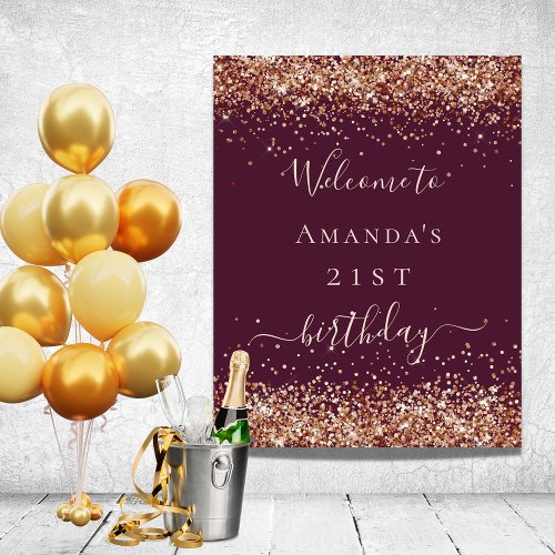 Birthday burgundy rose gold glitter dust welcome foam board