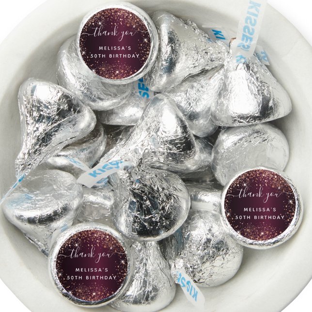 Birthday burgundy rose gold glitter thank you hershey®'s kisses® (Creator Uploaded)