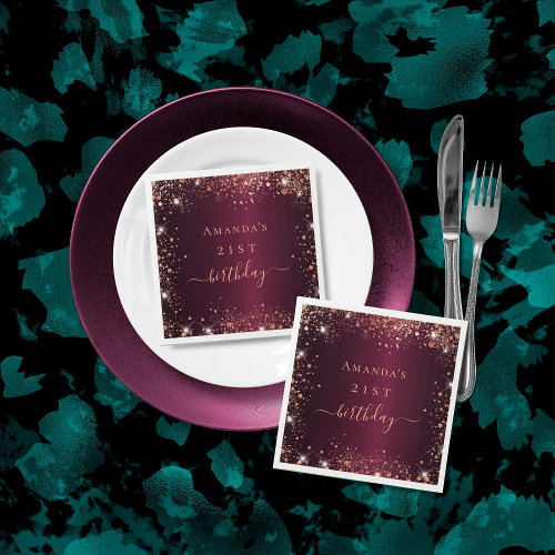 Birthday burgundy rose gold name script