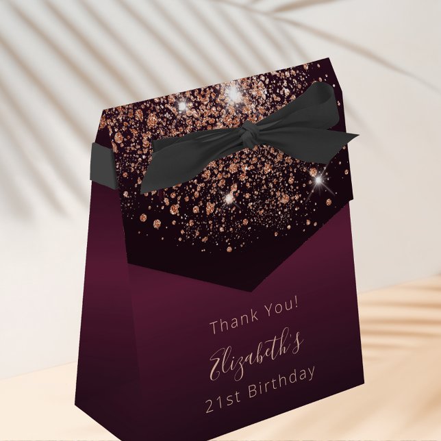 Birthday burgundy rose gold name thank you favor boxes (Creator Uploaded)