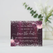 Birthday burgundy silver floral save the date (Standing Front)