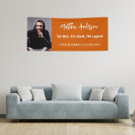 Birthday burnt orange photo man myth legend banner<br><div class="desc">A banner for a 40th (or any age) birthday party for guys. A trendy burnt orange colored background. Personalize and add your own photo of the birthday boy/man. The text: The name in white with a modern hand lettered style script. Personalize and add a name, age 40 and a text....</div>