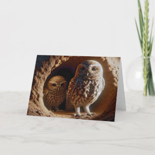 Birthday Burrowing Owls In a Cave Card