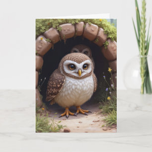 Birthday Burrowing Owls In a Cave Card