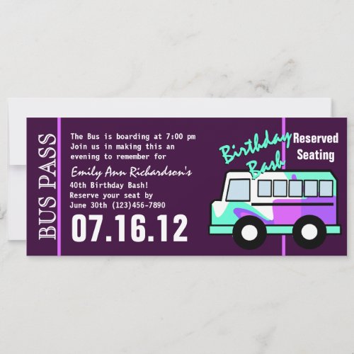 Birthday Bus Pass Invitation