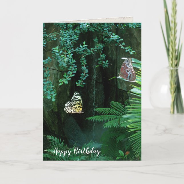 birthday butterflies in tropical garden card (Front)