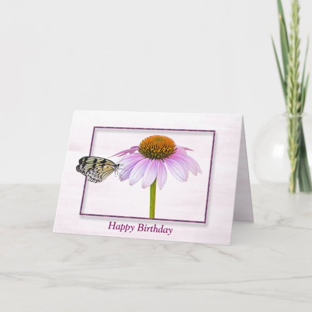 Birthday Butterfly on Cone Flower Card (Front)