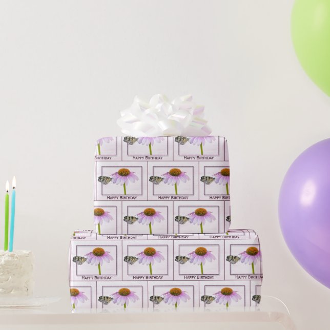 Birthday Butterfly on Cone Flower   Wrapping Paper (Party Gifts)