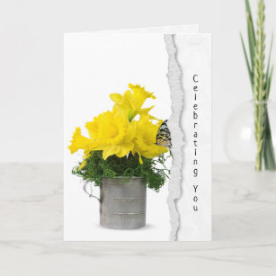 birthday butterfly on daffodil card