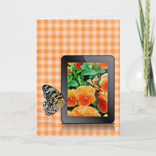 Birthday butterfly on electronic tablet card