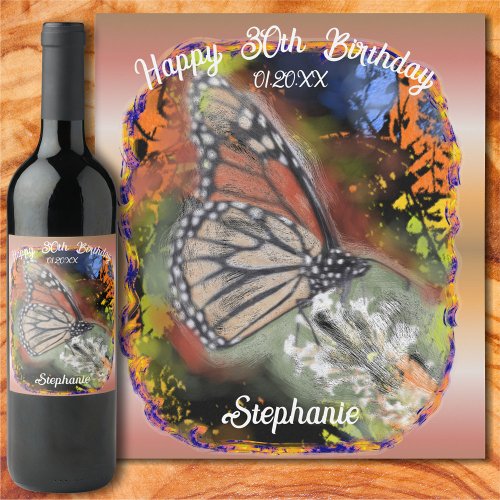 Birthday Butterfly Wine Label