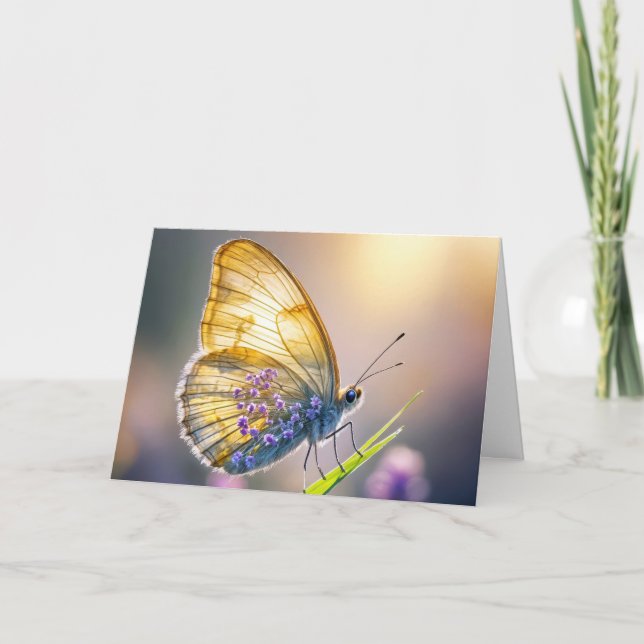 Birthday Butterfly With Purple Flowers Card (Front)
