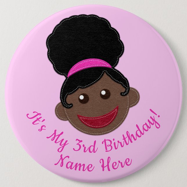 Birthday Button Afro Puff Girl (Front)