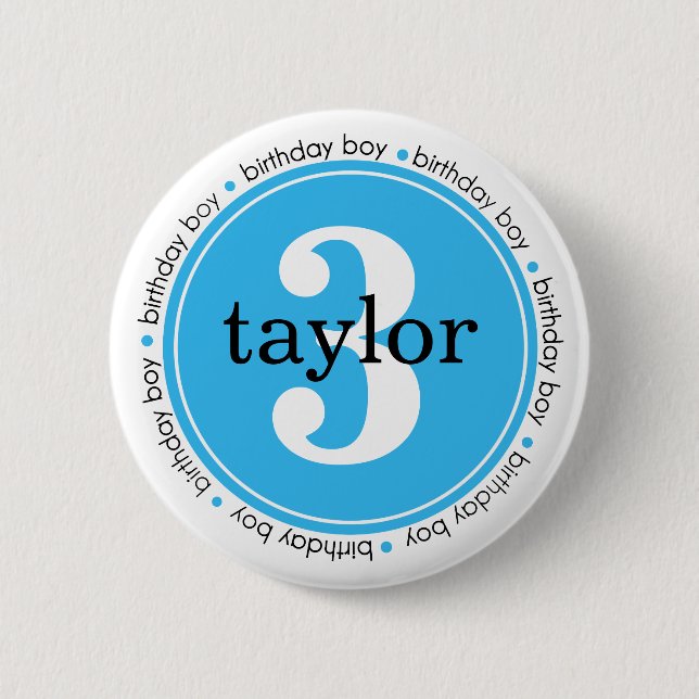 Birthday Buttons Personalized with Boy Name & Age (Front)