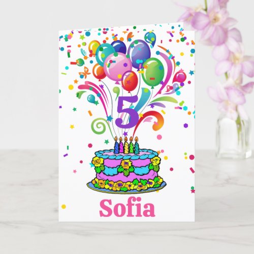 Birthday Cake Add Childs Name Age Cute Custom Card