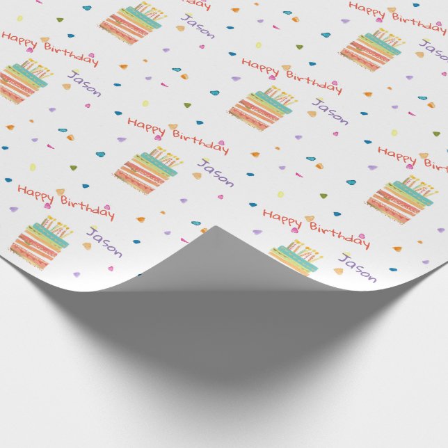 Birthday Cake and Confetti Custom Wrapping Paper (Corner)