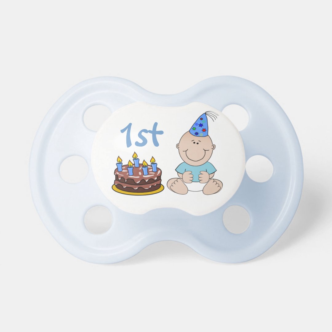 Birthday Cake Baby Boys Blue First Birthday Pacifier | Zazzle