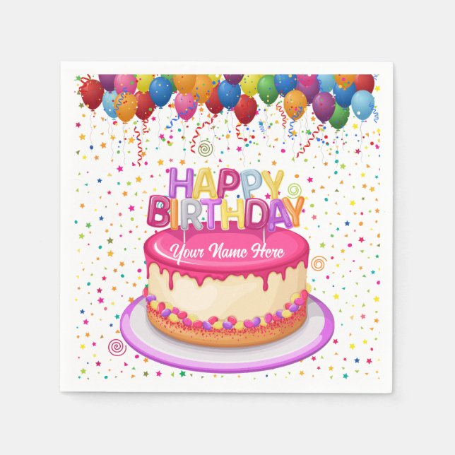 Birthday Cake Balloon and Confetti  Paper Napkin (Front)