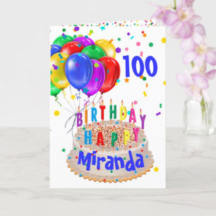 Birthday Cake Balloons Add NAME AGE 100 Card