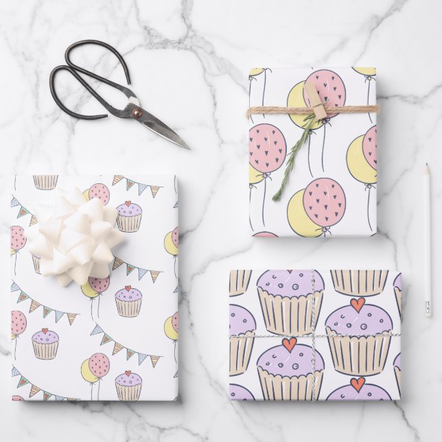 Birthday Cake | Balloons and Bunting Wrapping Paper Sheets (Front)