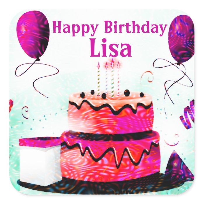 Birthday Cake & Balloons Party In Pink Square Stickers