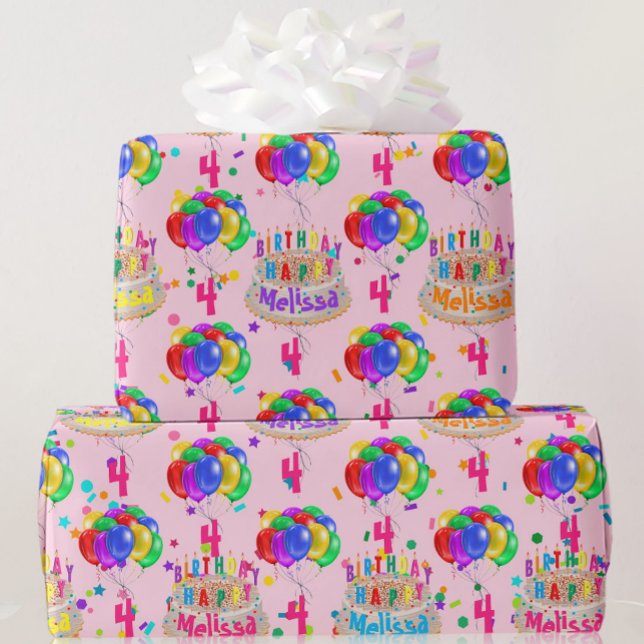 Birthday Cake Balloons Personalize NAME AGE Roll W Wrapping Paper (Creator Uploaded)