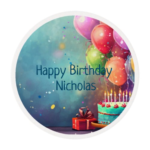 Birthday Cake Balloons Presents Custom Retirement Edible Frosting Rounds