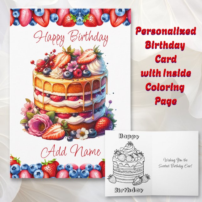 Birthday Cake Berries and Flowers Personalized Card (Creator Uploaded)