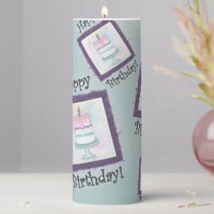 Birthday Cake Birthday Cards Pillar Candle