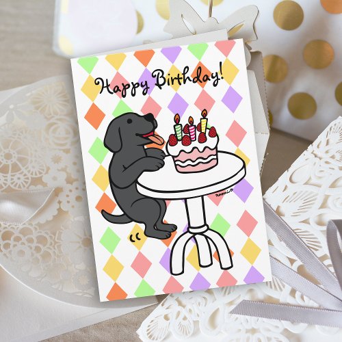 Birthday Cake Black Labrador Cartoon Card
