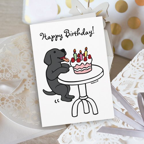Birthday Cake Black Labrador Cartoon Plain Card