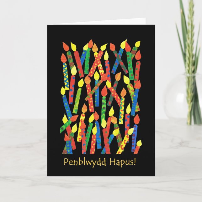 Birthday Cake Candles Card,Welsh Greeting Card (Front)