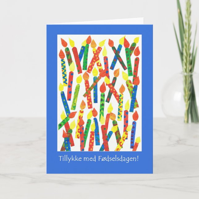 Birthday Cake Candles Card with Danish Greeting (Front)