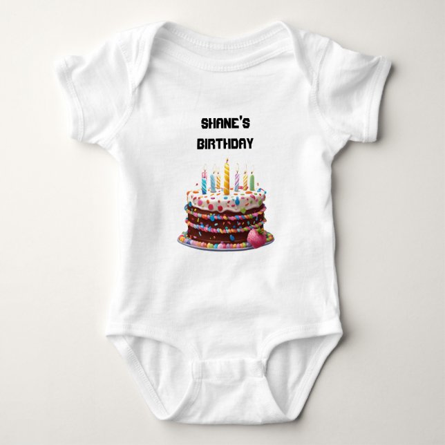 Birthday Cake Candles Custom Personalized Celebrat Baby Bodysuit (Front)