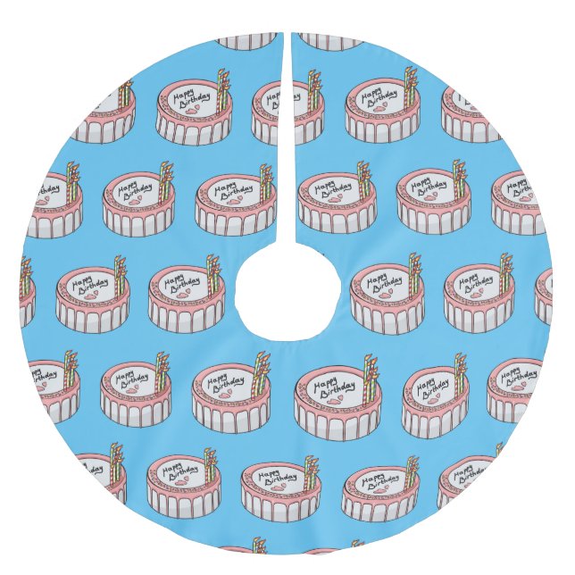 Birthday cake cartoon illustration  brushed polyester tree skirt (Front)