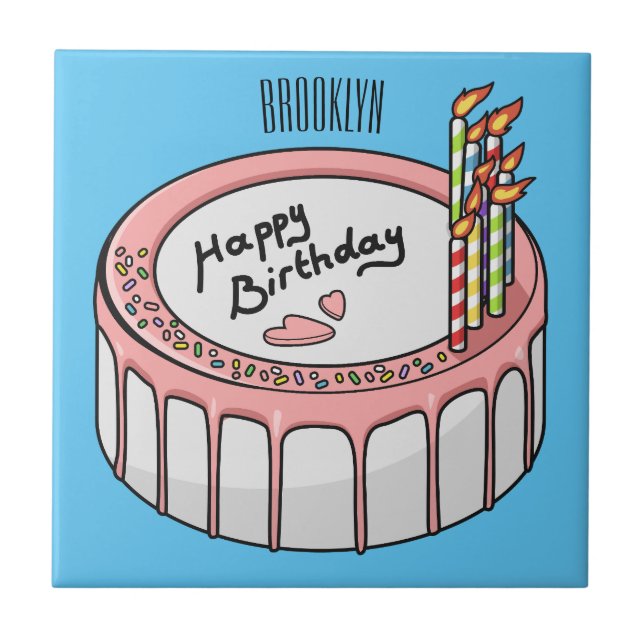 Birthday cake cartoon illustration ceramic tile (Front)