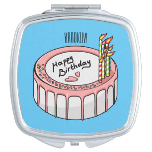 Birthday cake cartoon illustration  compact mirror
